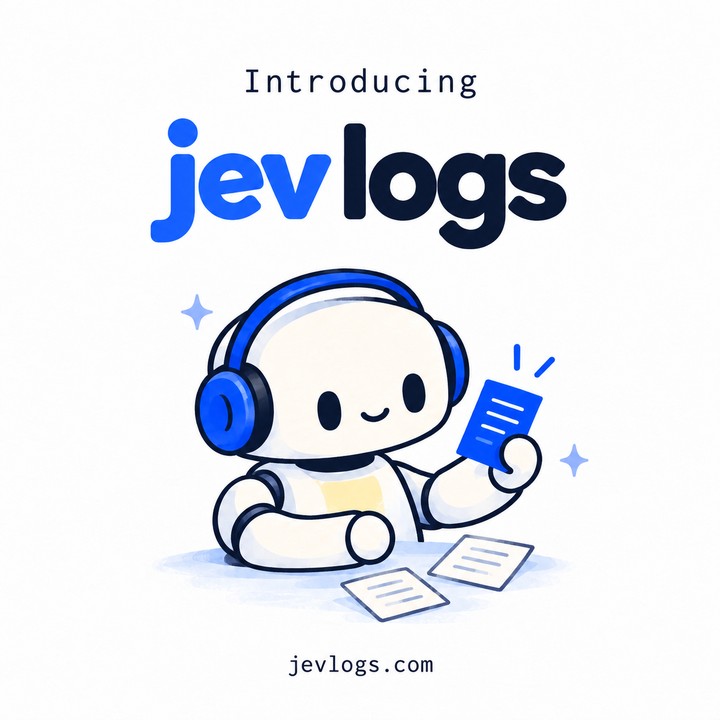 Jev holding up a blue signal card under the words Introducing jev logs.